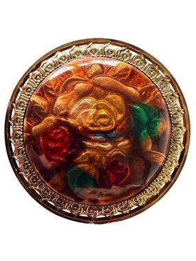 Vintage Reverse Carved Lucite Brooch Gold Tone Floral Pin 1950s New Old Stock